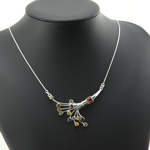 Sterling silver necklace with natural Baltic amber, 925 sterling silver necklace - Picture 6 of 16